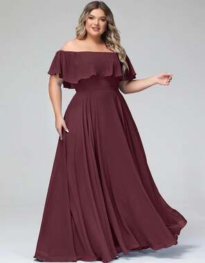 NWT Babaroni Cabernet Off Shoulder Chiffon Maxi Dress Size 14, Holiday Formal